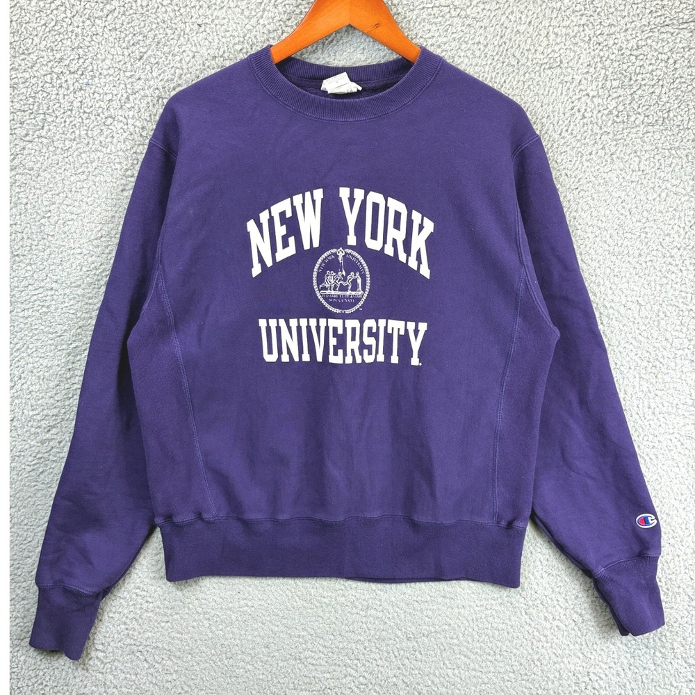 Champion Reverse Weave NYU Sweatshirt Mens M Purple Collegiate Graphic Crewneck